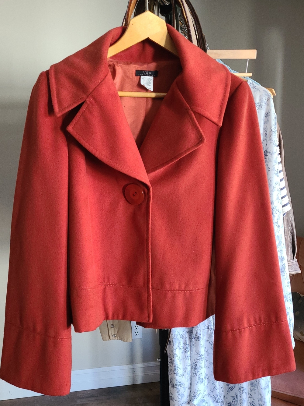 VEX Collection Rust Orange Cropped Wool Blend Jacket Large Button Accent Size L